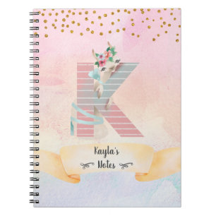 Monogram Brev K Baby Llama Girl Daily Diary Anteckningsbok