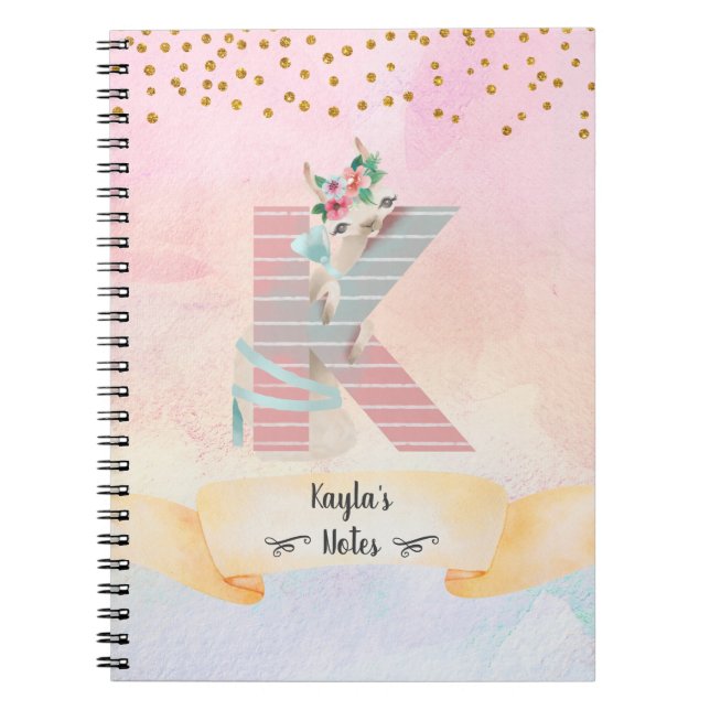 Monogram Brev K Baby Llama Girl Daily Diary Anteckningsbok (Framsidan)