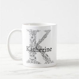 Monogram Brev K Black White Botanical Blommigt Kaffemugg