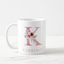 Monogram Brev K Blommigt Watercolor Coffee Mugg