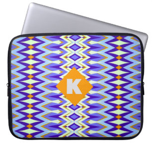 Monogram Brev K Blue- och Orange Argyle-geometri Laptop Fodral