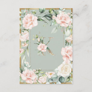 Monogram Brev K Grönt Blommigt Tack Kort