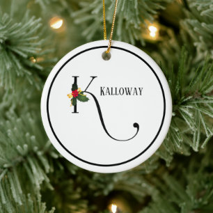 Monogram Brev K Personlig jul Julgransprydnad Keramik