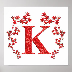 Monogram Brev K Red Löv Poster