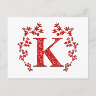 Monogram Brev K Red Löv Vykort