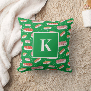 Monogram Brev Kawaii Sushi Mönster Japansk mat Kudde