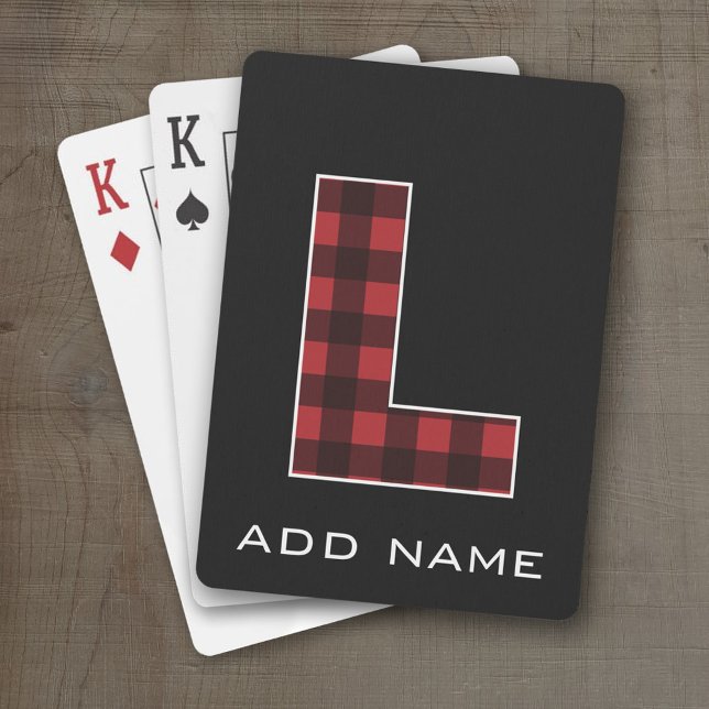 Monogram Brev L - Black and Red Buffalo Play Casinokort (Personalized Playing Cards - Huge Monogram)