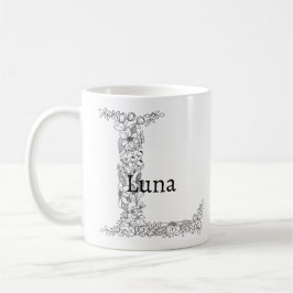 Monogram Brev L Black White Botanical Blommigt Kaffemugg