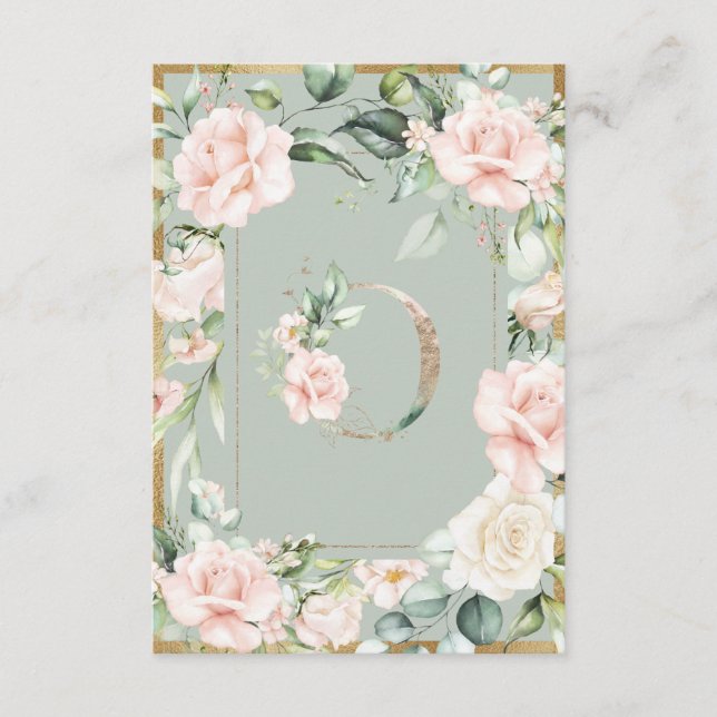 Monogram Brev L Elegant Sage Grönt Blommigt Tack Kort (Framsida)