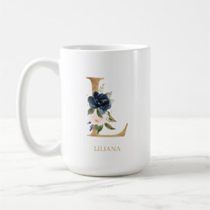 Monogram Brev ’L’-Personlig för marin  Blommi Kaffemugg