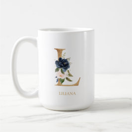 Monogram Brev ’L’-Personlig för marin Blommigt Kaffemugg