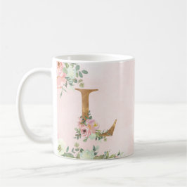 Monogram Brev L Watercolor Blommigt Coffee Mugg