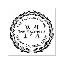 Monogram Brev Laurel Utandningscirkel Adress Frimä