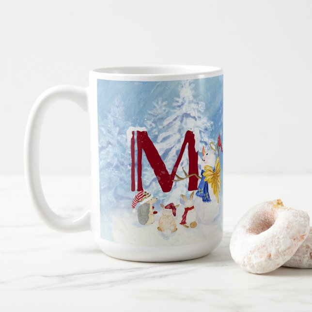Monogram Brev M Angel Snögubbe jul Kaffemugg (Med munk)