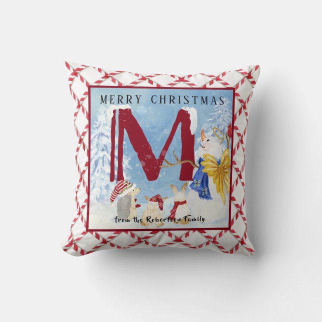 Monogram Brev M Angel Snögubbe jul Kudde (Framsida)