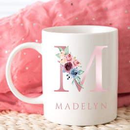 Monogram Brev M Blommigt Watercolor Coffee Mugg