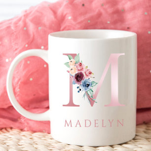 Monogram Brev M Blommigt Watercolor Coffee Mugg