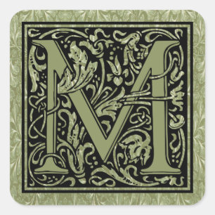 Monogram Brev M första Brev Fyrkantigt Klistermärke
