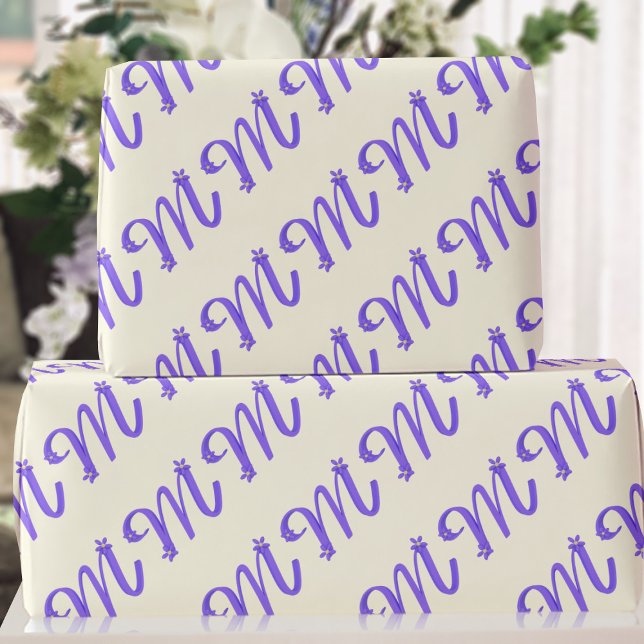 Monogram Brev M Lila Cream Wrapping Papper Presentpapper (Perfect wrapping paper for your Mom or anyone whose name begins with the Letter M. )