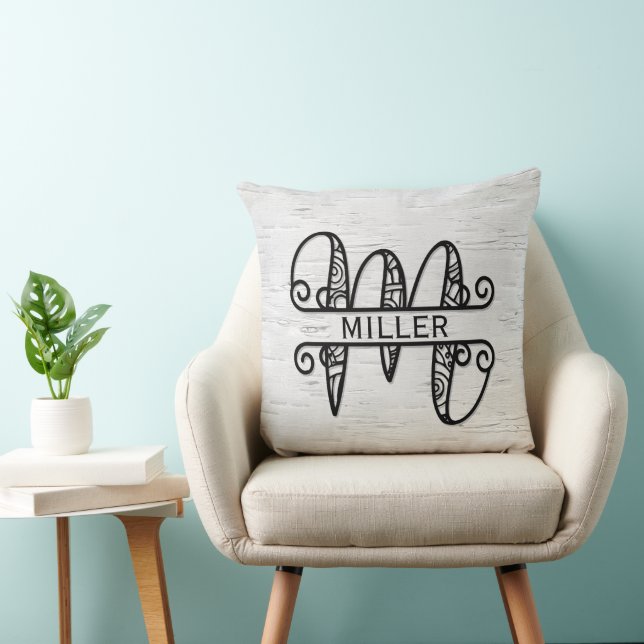 Monogram Brev M med familjen Namn Kudde (Stol)