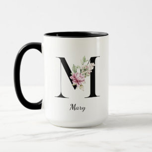 Monogram, brev M med vattenfärgblommor Mugg