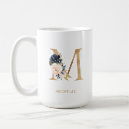 Monogram Brev "M"-Personlig för marin Blommigt Kaffemugg