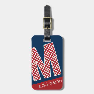 Monogram Brev M - Röda och vita Polka dots Bagagebricka