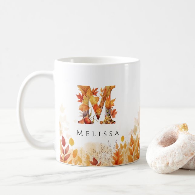 Monogram Brev M Rustic Höst löv Kaffemugg (Med munk)