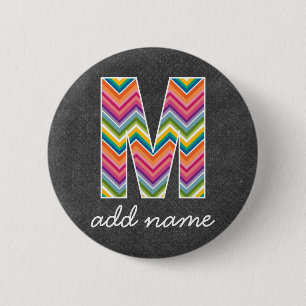 Monogram Brev M - Schalkboard och Bright Chevrons Knapp