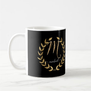 Monogram Brev M-skript svart i Guld Namn Kaffemugg