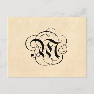 Monogram Brev M Vintage Parchment Papper Vykort