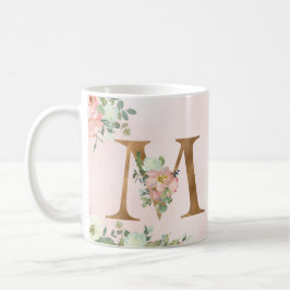 Monogram Brev M Watercolor Blommigt Coffee Mugg