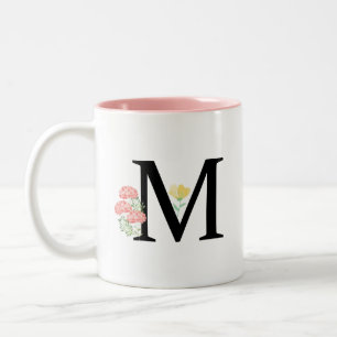 Monogram Brev M Watercolor Ro Blommigt Spray Två-Tonad Mugg