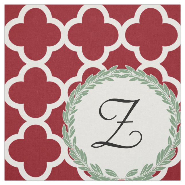 Monogram Brev Maroon Vin Sage Grönt Quatrefoil Tyg (Provkarta)