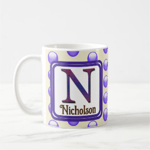 Monogram Brev N Blue Polka Dot Efternamn - Inledan Kaffemugg