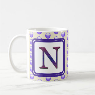 Monogram Brev N Blue Polka Dot Namn Initial Kaffemugg
