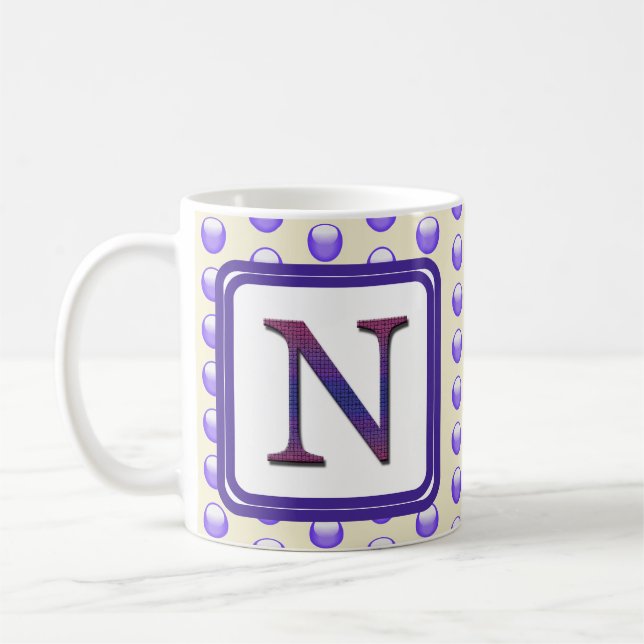 Monogram Brev N Blue Polka Dot Namn Initial Kaffemugg (Vänster)