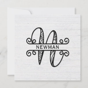 Monogram Brev N med Familj Namn Anteckningskort