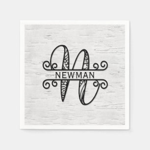 Monogram Brev N med Familj Namn Pappersservett