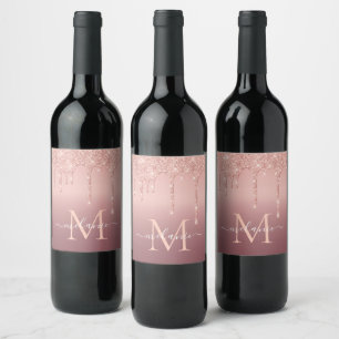 Monogram Brev Namn Ro Guld Vin Vinflaska Etikett