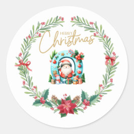 Monogram brev O, julfransar med Jultomten Runt Klistermärke