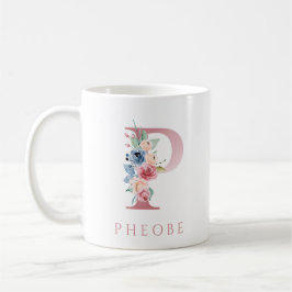 Monogram Brev P Blommigt Watercolor Coffee Mugg