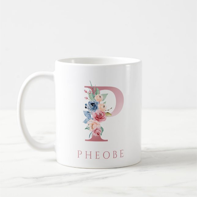 Monogram Brev P Blommigt Watercolor Coffee Mugg (Vänster)