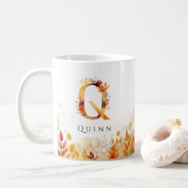 Monogram Brev Q Höst löv Initial Kaffemugg