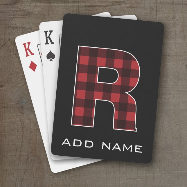 Monogram Brev R - Black and Red Buffalo Play Spelkort (Personalized Playing Cards - Large Monogram)