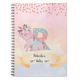 Monogram Brev R Cute Gris Girl Daily Study Anteckningsbok