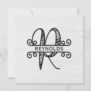 Monogram Brev R med familjen Namn Anteckningskort