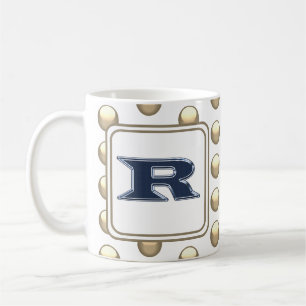 Monogram Brev R Polka Punkt Bold Blue - Inledande Kaffemugg