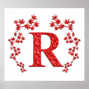 Monogram Brev R Red Löv Poster
