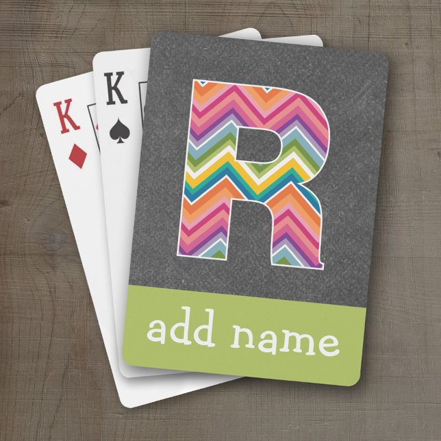 Monogram Brev R - Schalkboard och Bright Chevrons Kortlek (Personalized Playing Cards - Huge Monogram)